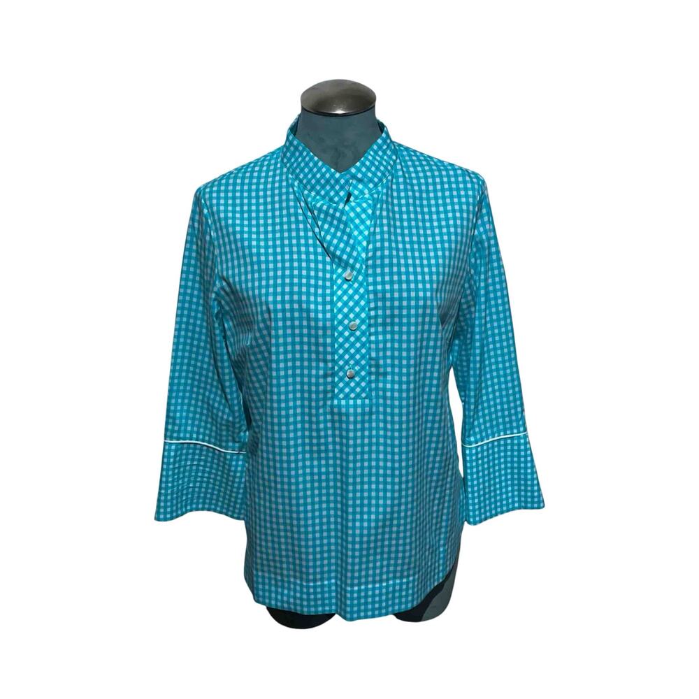 Sara Campbell Lindsay Gingham Top Size M Aqua Cotton Preppy Everyday Casual USA
